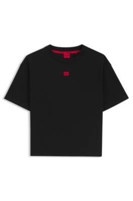 Stretch-fabric loungewear T-shirt with logo label 1