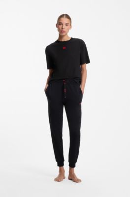 Stretch-fabric loungewear T-shirt with logo label, Black