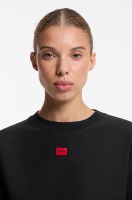 Stretch-fabric loungewear T-shirt with logo label, Black