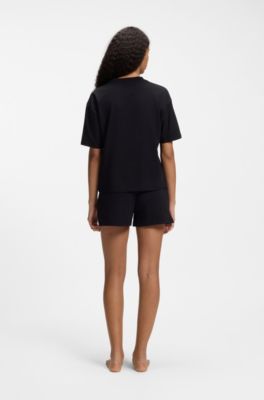 Stretch-fabric loungewear T-shirt with logo label, Black