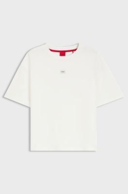 Stretch-fabric loungewear T-shirt with logo label, White