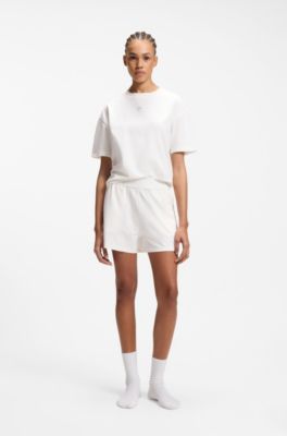 T-shirt per l'abbigliamento da casa in tessuto elasticizzato con etichetta con logo, Bianco
