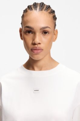 T-shirt per l'abbigliamento da casa in tessuto elasticizzato con etichetta con logo, Bianco