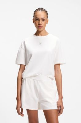 T-shirt per l'abbigliamento da casa in tessuto elasticizzato con etichetta con logo, Bianco