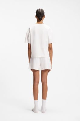 T-shirt per l'abbigliamento da casa in tessuto elasticizzato con etichetta con logo, Bianco