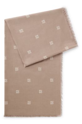 Bufanda de jacquard con estampado de logo apilado, Beige