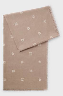 Jacquard scarf with stacked-logo print, Beige