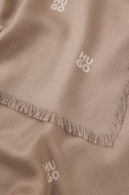 Jacquard scarf with stacked-logo print, Beige