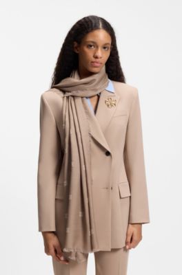 Jacquard sjaal met tweedelige logoprint, Beige