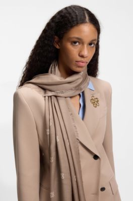 Jacquard scarf with stacked-logo print, Beige