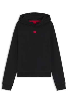Stretch-jersey hoodie with red logo label, Black