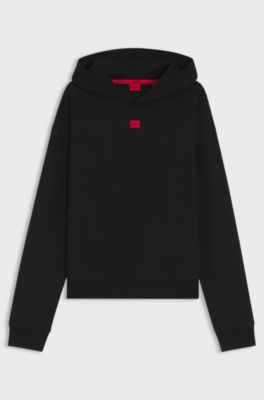 Felpa con cappuccio in jersey elasticizzato con etichetta con logo rossa, Nero