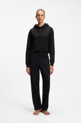 Felpa con cappuccio in jersey elasticizzato con etichetta con logo rossa, Nero