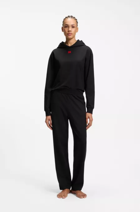 Sweat à capuche en jersey stretch avec étiquette logo rouge