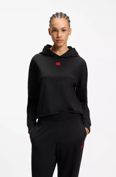 Sweat à capuche en jersey stretch avec étiquette logo rouge