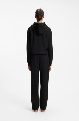 Stretch-jersey hoodie with red logo label, Black