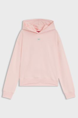 Stretch-jersey hoodie with red logo label, Light Pink