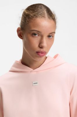 Stretch-jersey hoodie with red logo label, Light Pink