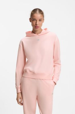 Stretch-jersey hoodie with red logo label, Light Pink