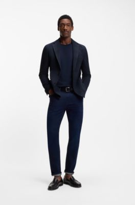 Slim-fit blazer in a Glen-check cotton blend, Blue Patterned