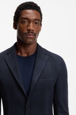 Slim-fit blazer in a Glen-check cotton blend, Blue Patterned