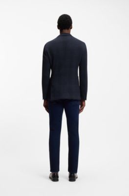 Slim-fit blazer in a Glen-check cotton blend, Blue Patterned