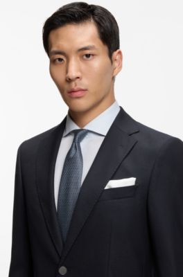 Slim-fit blazer in stretch virgin wool, Dark Blue
