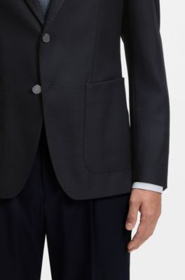 Veste Slim en laine vierge stretch, Bleu fonc&eacute;