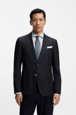 Blazer slim fit in lana vergine elasticizzata, Blu scuro