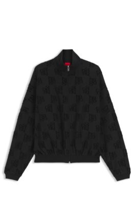Cotton-blend jacket with all-over logo pattern, Black