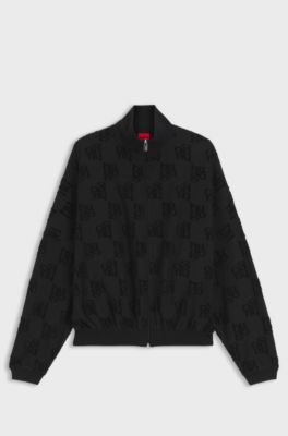 Cotton-blend jacket with all-over logo pattern, Black