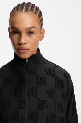 Giacca in misto cotone con motivo logo all-over, Nero