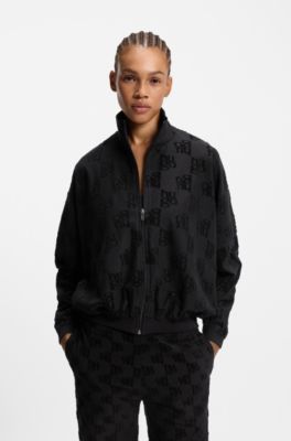 Cotton-blend jacket with all-over logo pattern, Black