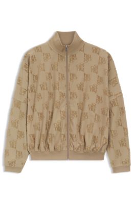 Veste en coton m&eacute;lang&eacute; avec motif logo partout, Brun chin&eacute;