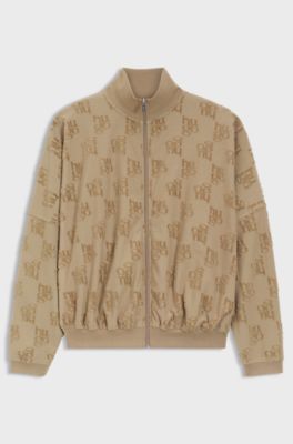 Giacca in misto cotone con motivo logo all-over, Marrone chiaro
