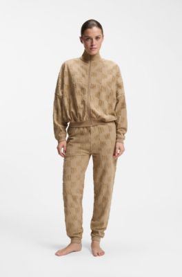 Giacca in misto cotone con motivo logo all-over, Marrone chiaro