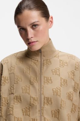 Veste en coton m&eacute;lang&eacute; avec motif logo partout, Brun chin&eacute;