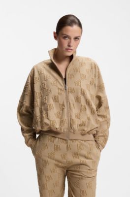 Giacca in misto cotone con motivo logo all-over, Marrone chiaro