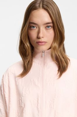 Casaco de mistura de algod&atilde;o com padr&atilde;o de log&oacute;tipo integral, light pink