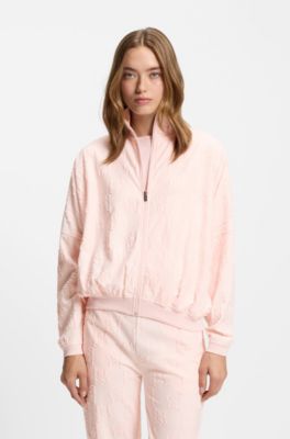Giacca in misto cotone con motivo logo all-over, Rosa chiaro