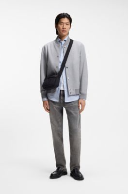 Slim-fit jacket in a cotton blend, Light Grey