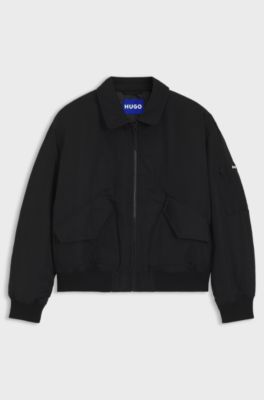 Water-repellent bomber jacket with zipped sleeve pocket, Black