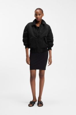 Water-repellent bomber jacket with zipped sleeve pocket, Black