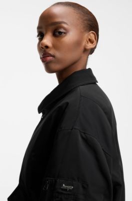 Water-repellent bomber jacket with zipped sleeve pocket, Black