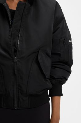 Water-repellent bomber jacket with zipped sleeve pocket, Black
