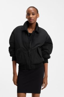 Water-repellent bomber jacket with zipped sleeve pocket, Black