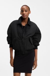 Water-repellent bomber jacket with zipped sleeve pocket, Black