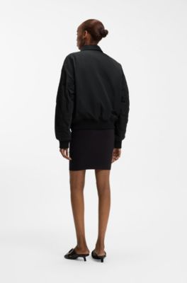 Water-repellent bomber jacket with zipped sleeve pocket, Black