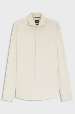 Regular-fit shirt in cotton jersey, Natural