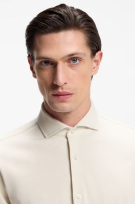 Regular-fit shirt in cotton jersey, Natural